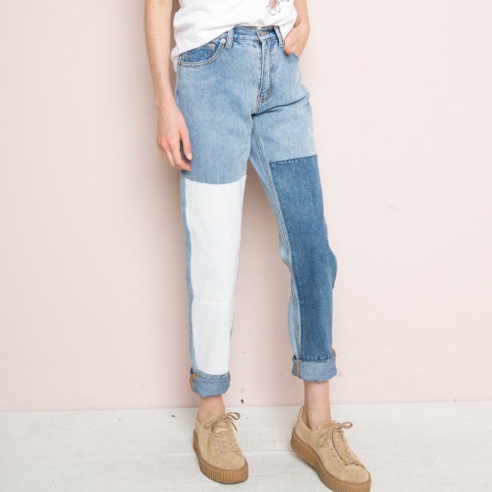Brandy Melville Two Tone Patchwork Denim Jeans - image 5